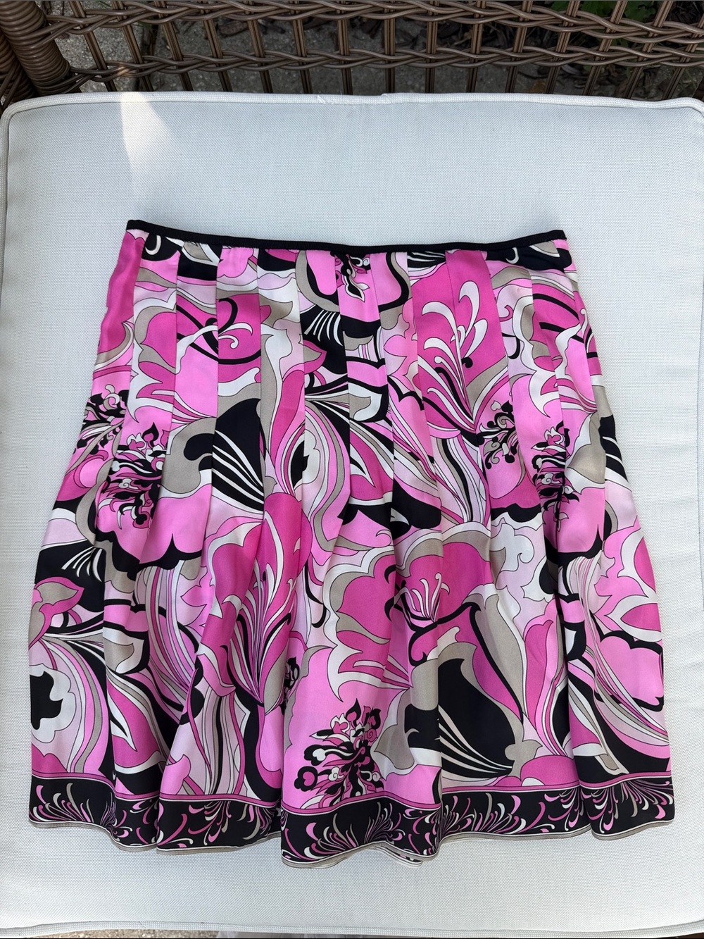 Elie Tahari Pink Black Cream Floral-Print Skater Skirt